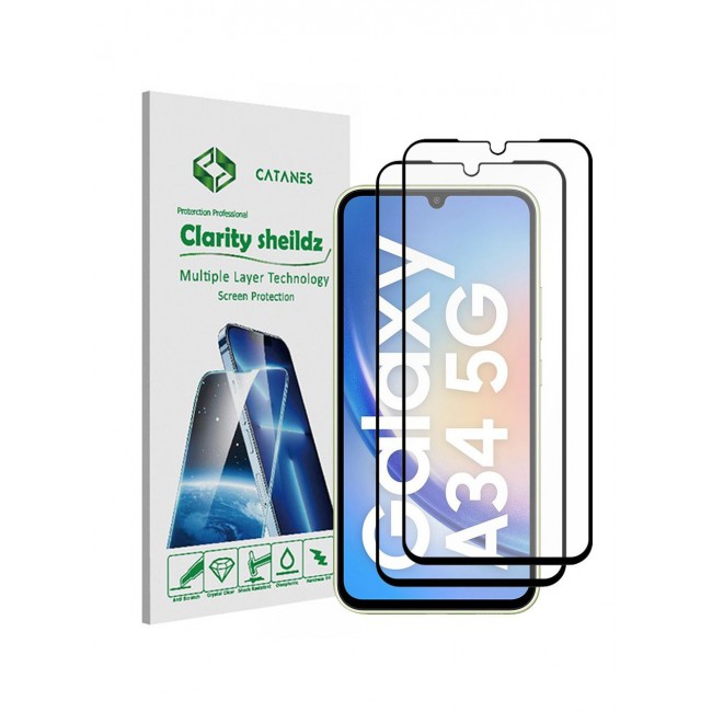 CATANES 2 Pack Screen Protector for Samsung Galaxy A34 5G Full Coverage Screen Glass 9H Hardness Anti Fingerprint Scratch