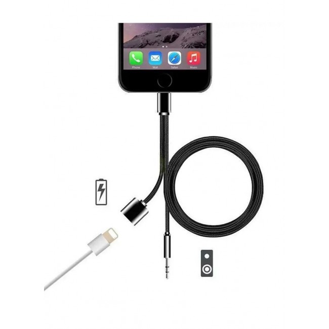 CATANES 2 in 1 Aux Cable 8 Pin and Lightning Headphone Adapter for iPhone Nylon Braided Tangle Free 3.5mm Audio Jack Converter Cable 100cm Black