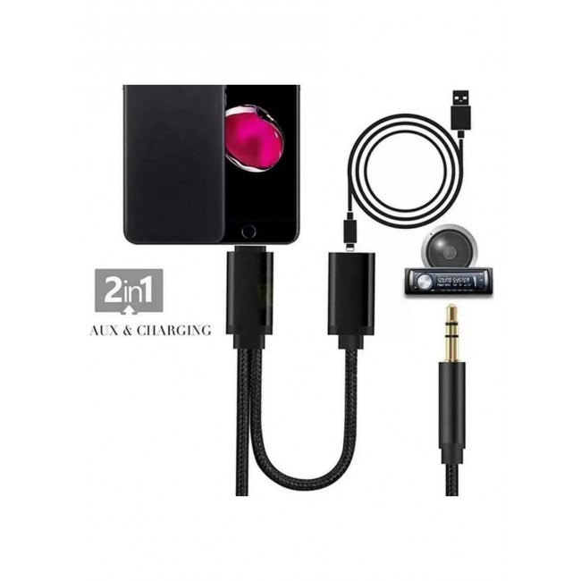 CATANES 2 in 1 Aux Cable 8 Pin and Lightning Headphone Adapter for iPhone Nylon Braided Tangle Free 3.5mm Audio Jack Converter Cable 100cm Black