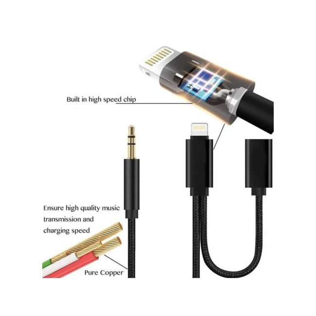 CATANES 2 in 1 Aux Cable 8 Pin and Lightning Headphone Adapter for iPhone Nylon Braided Tangle Free 3.5mm Audio Jack Converter Cable 100cm Black