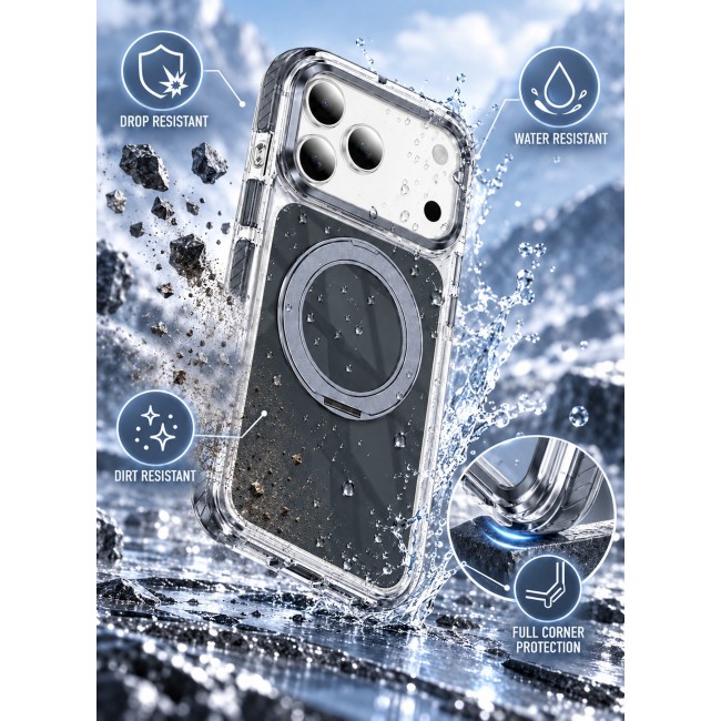 CATANES Magnetic Case For iPhone 18 Pro Max Clear TPU Cover with 360-Degree Rotating Ring Kickstand - Dark Grey