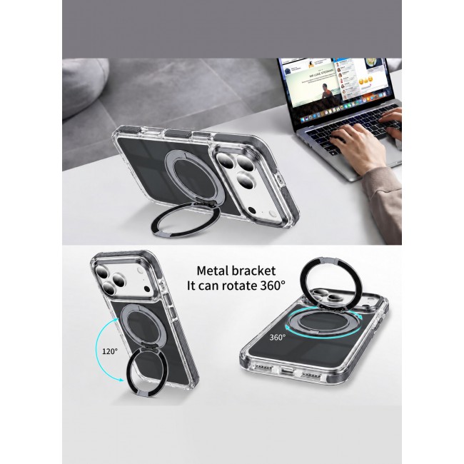 CATANES Magnetic Case For iPhone 18 Pro Max Clear TPU Cover with 360-Degree Rotating Ring Kickstand - Dark Grey