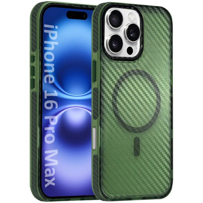 CATANES (for iPhone 16 Pro Max) Magsafe Case Cover Carbon Fiber Magnetic Strong Shockproof Protective Slim Thin Cover Transparent Matte - Green Color