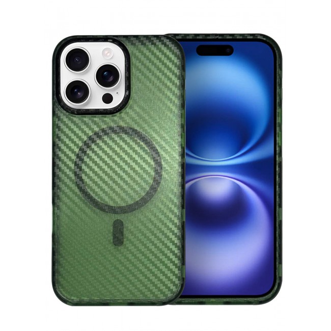 CATANES (for iPhone 16 Pro Max) Magsafe Case Cover Carbon Fiber Magnetic Strong Shockproof Protective Slim Thin Cover Transparent Matte - Green Color