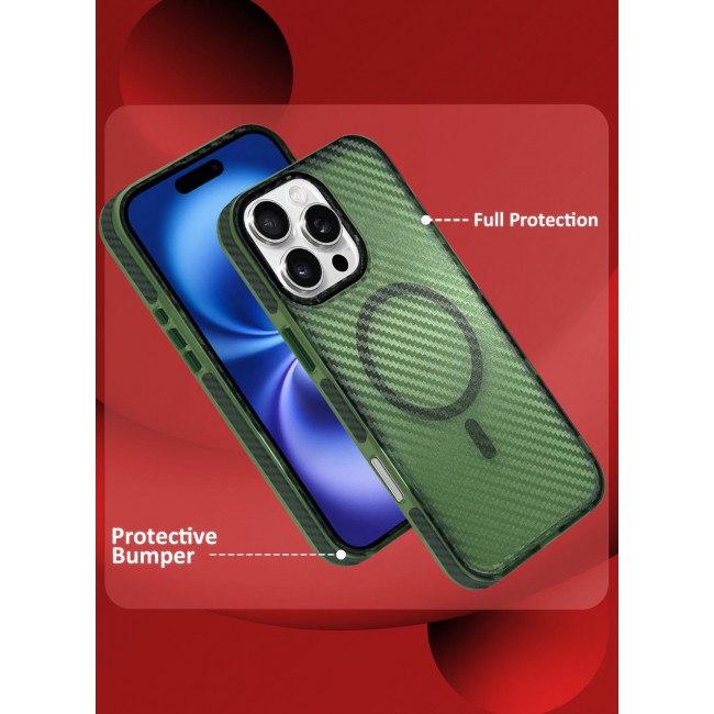 CATANES (for iPhone 16 Pro Max) Magsafe Case Cover Carbon Fiber Magnetic Strong Shockproof Protective Slim Thin Cover Transparent Matte - Green Color