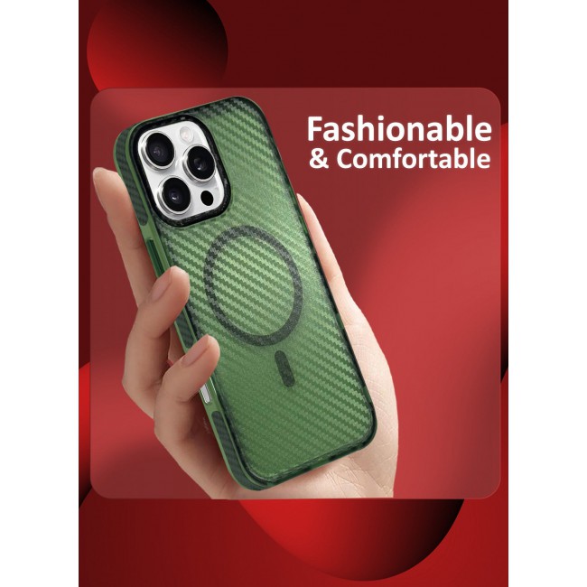 CATANES (for iPhone 16 Pro Max) Magsafe Case Cover Carbon Fiber Magnetic Strong Shockproof Protective Slim Thin Cover Transparent Matte - Green Color