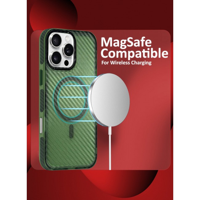 CATANES (for iPhone 16 Pro Max) Magsafe Case Cover Carbon Fiber Magnetic Strong Shockproof Protective Slim Thin Cover Transparent Matte - Green Color