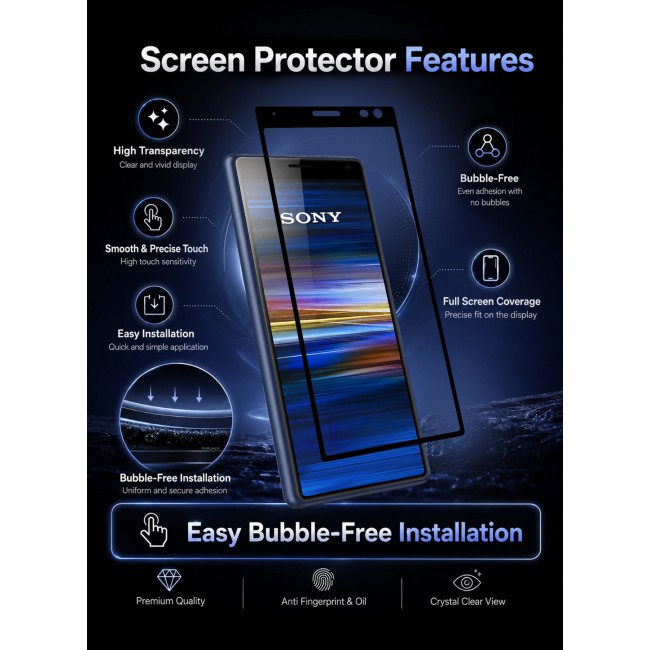 CATANES 2 PACK Screen Protector for Sony Xperia 10 Tempered Glass, Scratch-Resistant, 9H Hardness High-Definition Clear Guard, Black Side