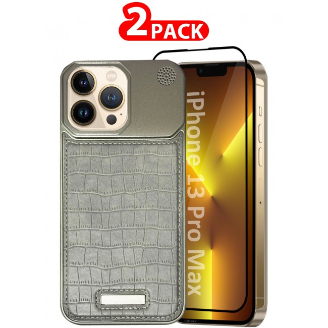 CATANES iPhone 13 Pro Max 2 Pack Case Leather Metal Design, Slim Lightweight Minimalist Cover,1 Case 1 Screen Protector