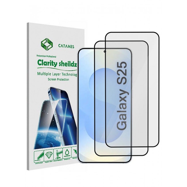 CATANES (for Galaxy S25) 2Packs Premium Screen Protector Full Coverage, Scratch-Resistant Anti Bubble - Side Black