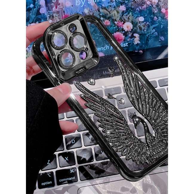 CATANES iPhone 15 Pro Bling Case Peacock Glitter Hard TPU Shockproof Protection Cover With Kickstand for Women Girls Black