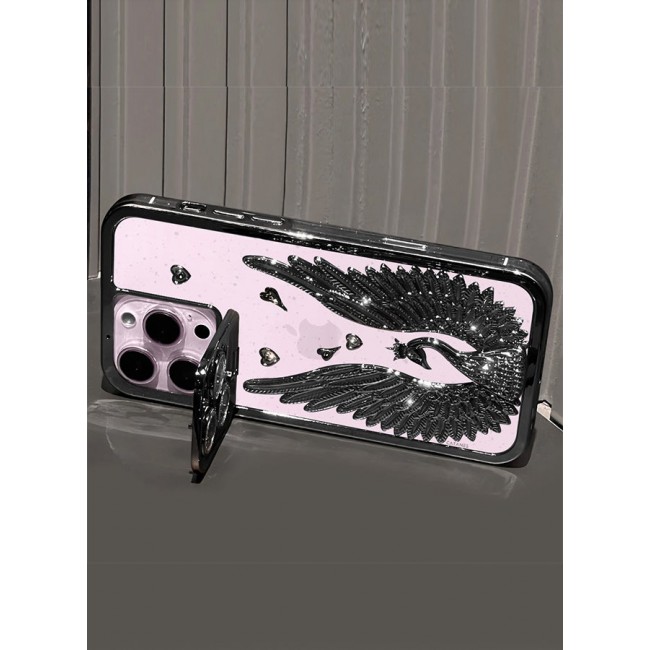 CATANES iPhone 15 Pro Bling Case Peacock Glitter Hard TPU Shockproof Protection Cover With Kickstand for Women Girls Black