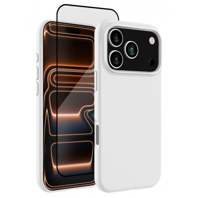 CATANES 2 Packs Silicone Protective Phone Case for iPhone 17 Pro Max - Soft Anti-Scratch Microfiber Lining Ultra Slim Drop Protection Phone Cover with 3D Screen Protector - White