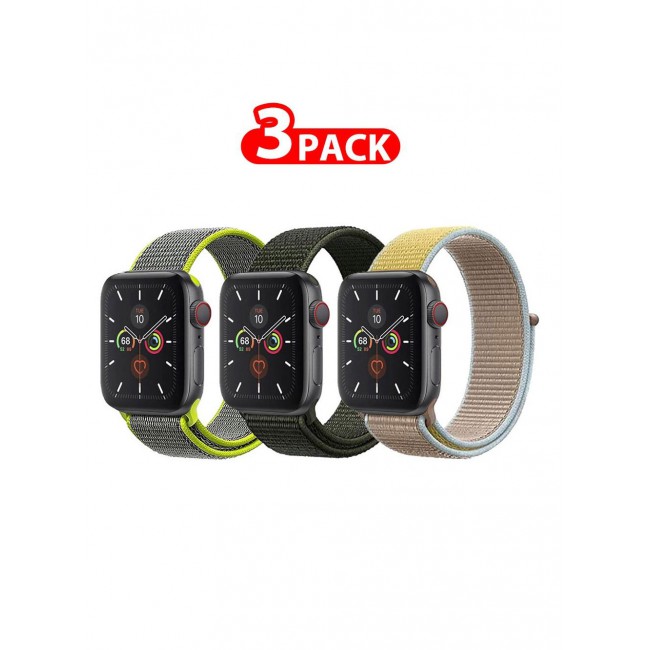 CATANES 3 Pack For Apple Watch 41mm 40mm 38mm Nylon Sport Loop Band Compatible With iWatch Series 7 SE 6 5 4 3 2 1 Men Women Braided Stretchy Nylon Loop Bands