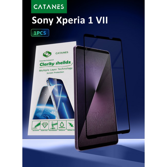 CATANES Screen Protector for Sony Xperia 1 VII Tempered Glass 3D, Full Coverage, Scratch-Resistant, 9H Hardness High-Definition Clear Guard, Black Edge