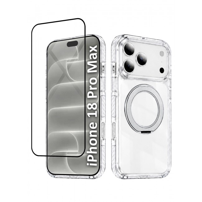CATANES 2 Pack Magnetic Case For iPhone 18 Pro Max Clear TPU Cover with 360-Degree Rotating Ring Kickstand - Silver