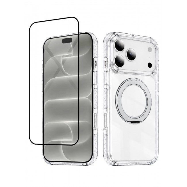CATANES 2 Pack Magnetic Case For iPhone 18 Pro Max Clear TPU Cover with 360-Degree Rotating Ring Kickstand - Silver