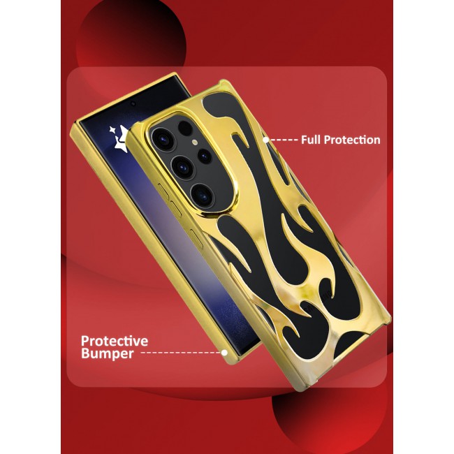 CATANES Galaxy S23 Ultra Case Cover Soft TPU and Glossy with Flame Design - Gold