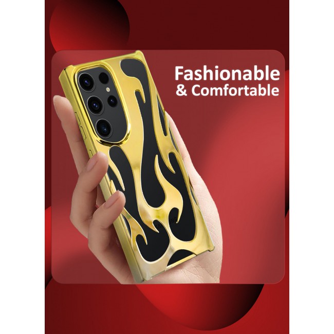 CATANES Galaxy S23 Ultra Case Cover Soft TPU and Glossy with Flame Design - Gold