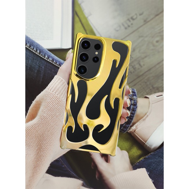 CATANES Galaxy S23 Ultra Case Cover Soft TPU and Glossy with Flame Design - Gold
