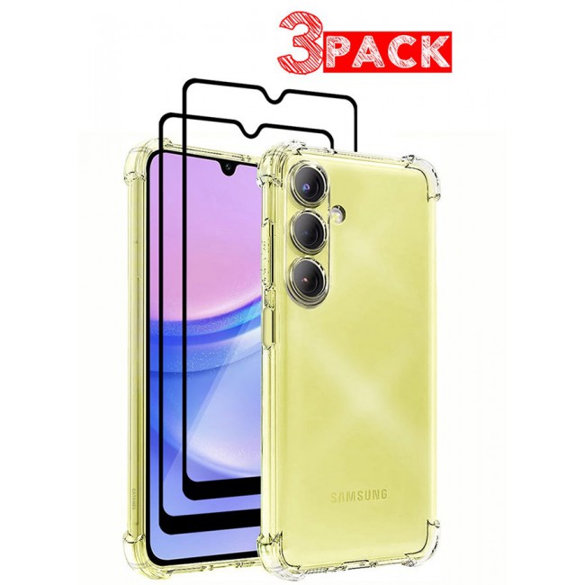 CATANES 3 Pack for Samsung Galaxy A15 Gorilla Case and 2 Screen Protectors Shock-Absorption Flexible Clear TPU Rubber Protective Cell Phone Cover Slim Fit Transparent Protective Case Cover
