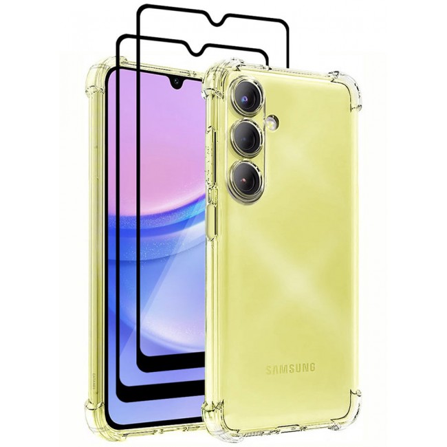 CATANES 3 Pack for Samsung Galaxy A15 Gorilla Case and 2 Screen Protectors Shock-Absorption Flexible Clear TPU Rubber Protective Cell Phone Cover Slim Fit Transparent Protective Case Cover