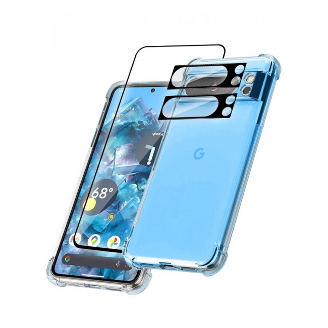 CATANES 4 Packs For Google Pixel 8 Pro TPU Case and Screen Protector and 2 Camera Lens Protectors Clear Transparent Shockproof Protective Phone Case Scratch Resistant Reinforced Corners Cover