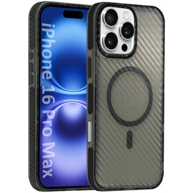 CATANES (for iPhone 16 Pro Max) Magsafe Case Cover Carbon Fiber Magnetic Strong Shockproof Protective Slim Thin Cover Transparent Matte - Grey Color