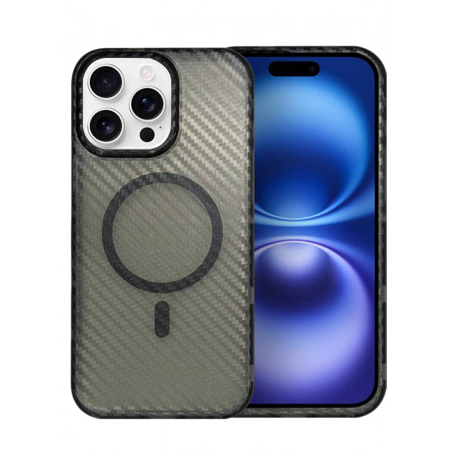 CATANES (for iPhone 16 Pro Max) Magsafe Case Cover Carbon Fiber Magnetic Strong Shockproof Protective Slim Thin Cover Transparent Matte - Grey Color