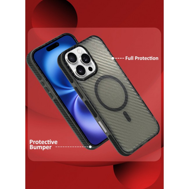 CATANES (for iPhone 16 Pro Max) Magsafe Case Cover Carbon Fiber Magnetic Strong Shockproof Protective Slim Thin Cover Transparent Matte - Grey Color