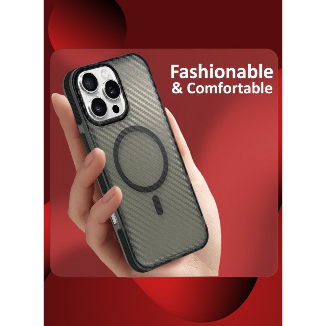 CATANES (for iPhone 16 Pro Max) Magsafe Case Cover Carbon Fiber Magnetic Strong Shockproof Protective Slim Thin Cover Transparent Matte - Grey Color