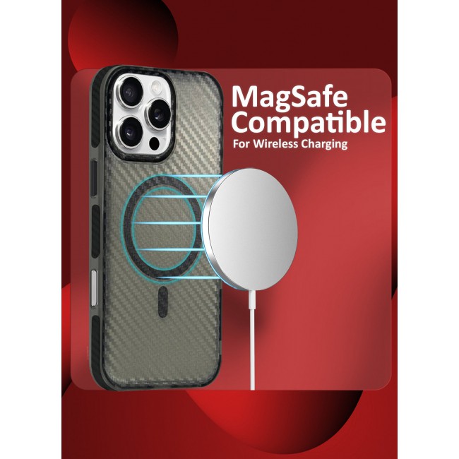 CATANES (for iPhone 16 Pro Max) Magsafe Case Cover Carbon Fiber Magnetic Strong Shockproof Protective Slim Thin Cover Transparent Matte - Grey Color