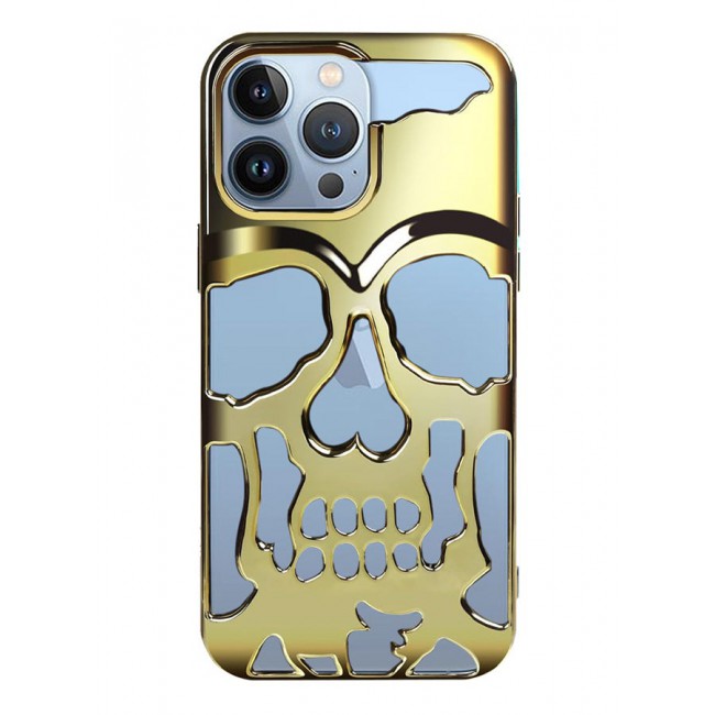 CATANES iPhone 13 Pro Max Case 3D Hollow Skull Breathable Phone Case Luxury Plating Colorful Matte Shockproof Cover Ultra Thin Full Surround Anti-Fall Case Gold