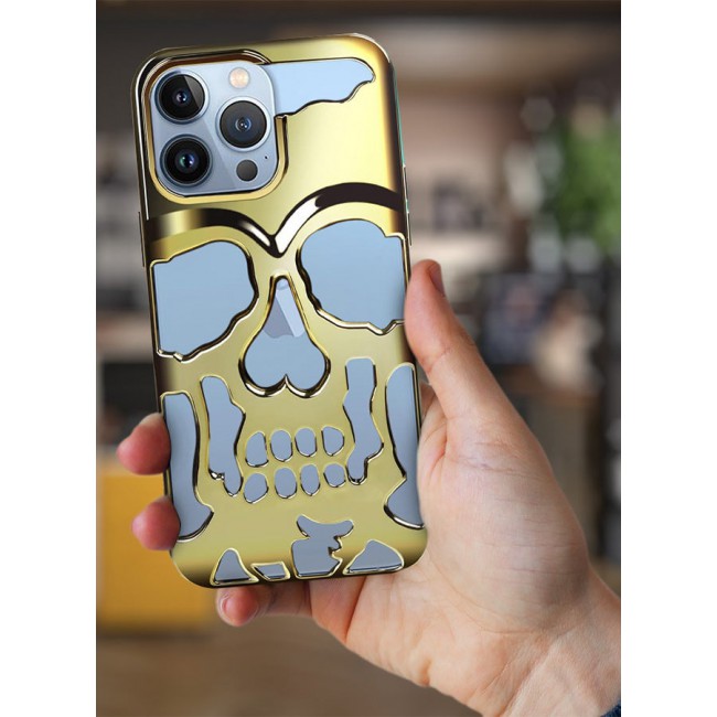 CATANES iPhone 13 Pro Max Case 3D Hollow Skull Breathable Phone Case Luxury Plating Colorful Matte Shockproof Cover Ultra Thin Full Surround Anti-Fall Case Gold
