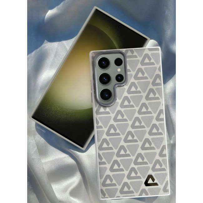 CATANES (for Samsung Galaxy S23 Ultra) Case Leather Back Cover Triangle Pattern Shockproof Protective Phone Case Light Beige