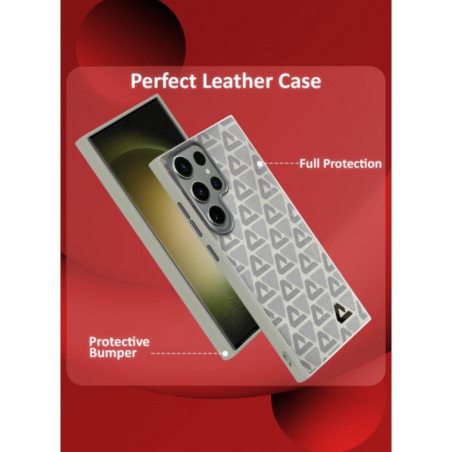 CATANES (for Samsung Galaxy S23 Ultra) Case Leather Back Cover Triangle Pattern Shockproof Protective Phone Case Light Beige