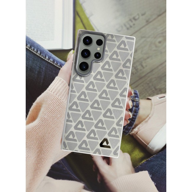 CATANES (for Samsung Galaxy S23 Ultra) Case Leather Back Cover Triangle Pattern Shockproof Protective Phone Case Light Beige