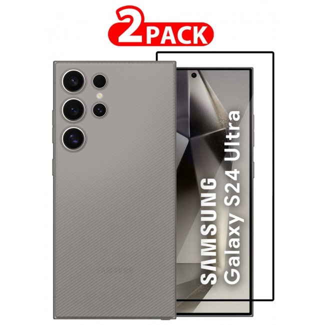 CATANES ( for Galaxy S24 Ultra )2Packs, Case Air Skin Line Design Back Cover Sturdy Durable Ultra-Thin Case Drop Protection Cover Clear with Shock Proof Screen Protector- Dark Grey