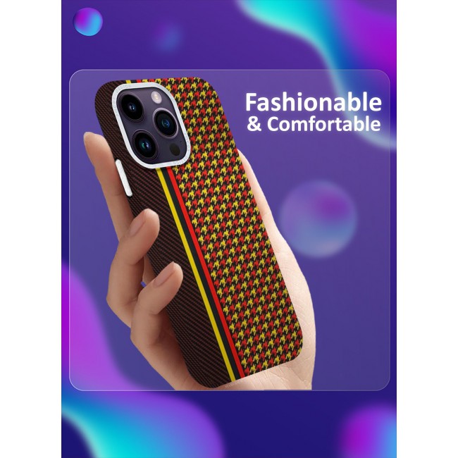 CATANES Ultra-Slim Woven Pattern Case Cover for iPhone 14 Pro Max Lightweight Protective Back Case - Racing Red