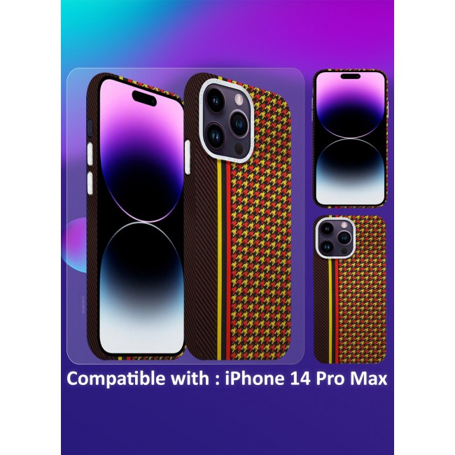 CATANES Ultra-Slim Woven Pattern Case Cover for iPhone 14 Pro Max Lightweight Protective Back Case - Racing Red
