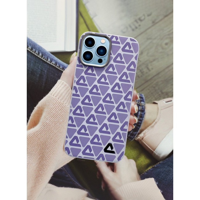 CATANES (for iPhone 13 Pro Max) 2 Pack Case and Screen Protector Leather Back Cover Triangle Pattern Shockproof Protective Phone Case Purple