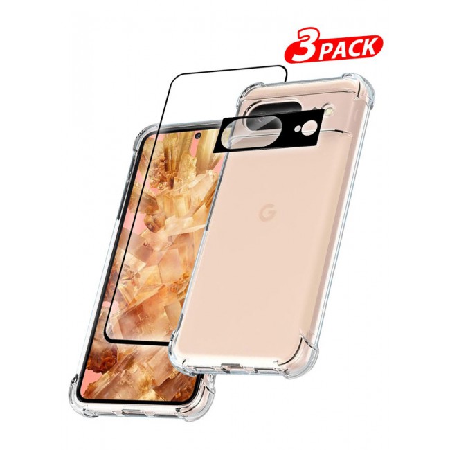CATANES 3 Packs For Google Pixel 8 TPU Case and Screen Protector and Camera Lens Protector Clear Transparent Shockproof Protective Phone Case Scratch Resistant Reinforced Corners Cover