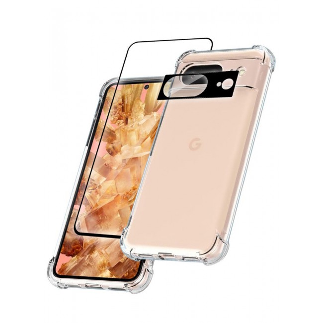 CATANES 3 Packs For Google Pixel 8 TPU Case and Screen Protector and Camera Lens Protector Clear Transparent Shockproof Protective Phone Case Scratch Resistant Reinforced Corners Cover