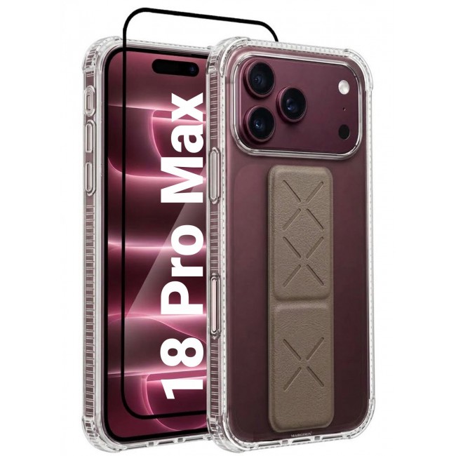 CATANES 2 Pack For iPhone 18 Pro Max Case Clear with Foldable Stand, Shockproof Protective Cover with Reinforced Corners, Transparent Bumper - Brown