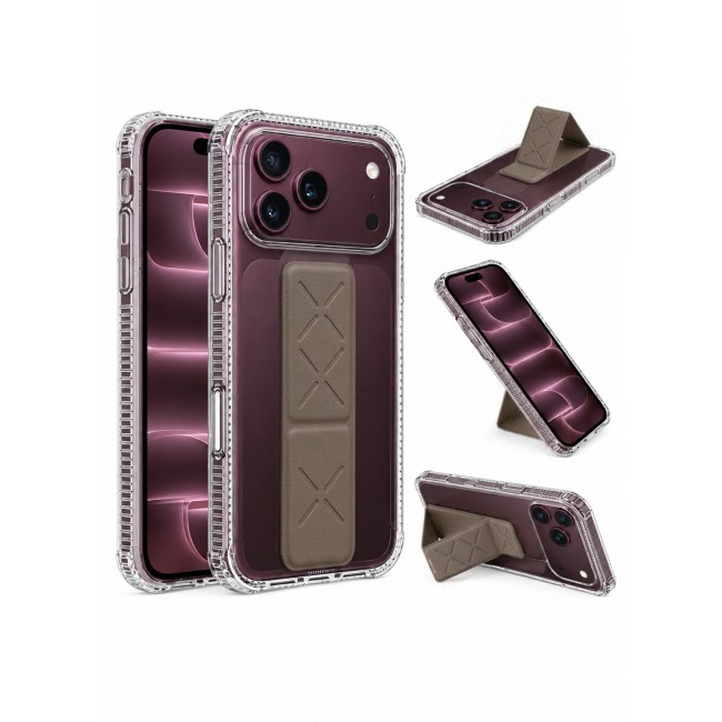 CATANES 2 Pack For iPhone 18 Pro Max Case Clear with Foldable Stand, Shockproof Protective Cover with Reinforced Corners, Transparent Bumper - Brown