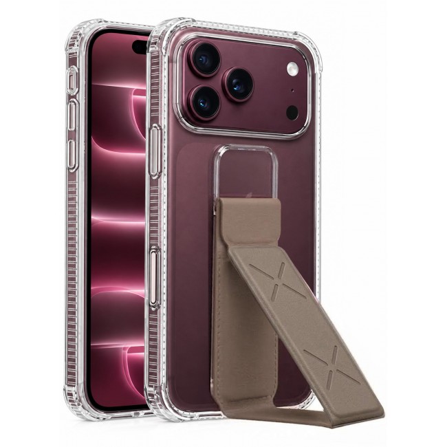 CATANES 2 Pack For iPhone 18 Pro Max Case Clear with Foldable Stand, Shockproof Protective Cover with Reinforced Corners, Transparent Bumper - Brown