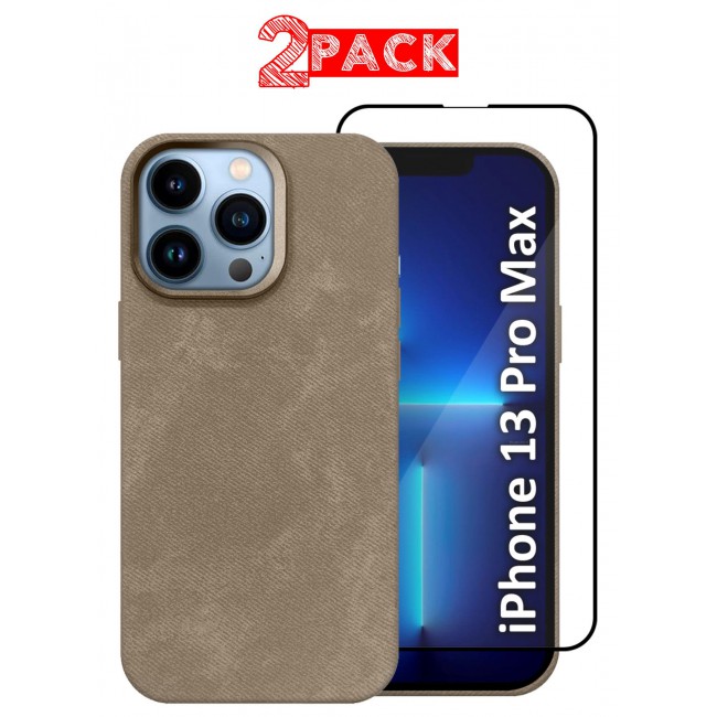 CATANES 2Packs iPhone 13 Pro Max Alcantara Case Cover Premium Quality Luxurious Soft Touch Protection with Metal Camera Frame with a 3D Screen Protector - Desert Titanium