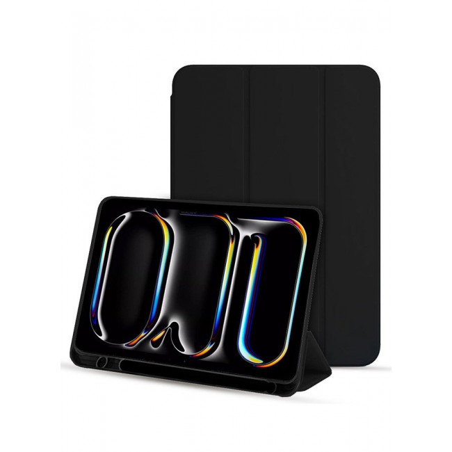 CATANES [for iPad Air 11 inch (2024)] Case Flip Case With Pen Slot Shockproof Cover Shock Absorbing Foldable Protective Cover Black