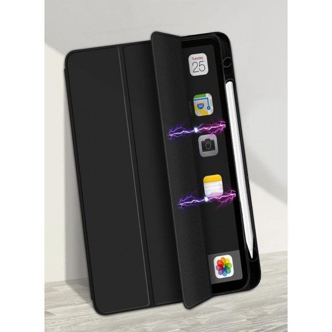 CATANES [for iPad Air 11 inch (2024)] Case Flip Case With Pen Slot Shockproof Cover Shock Absorbing Foldable Protective Cover Black