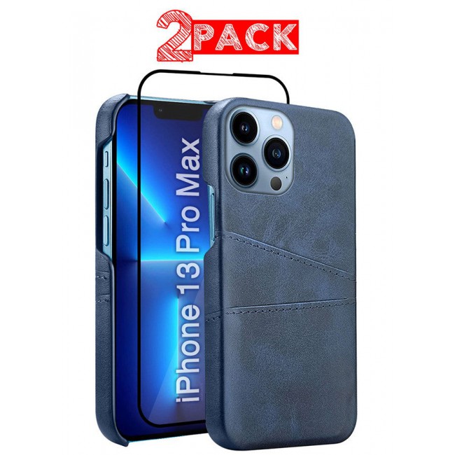 CATANES iPhone 13 Pro Max 2Packs Case Cover Leather with Card Holder for Men Women Phone Case with 3D Screen Protector - Blue